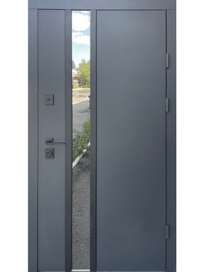 Вхідні двері Qdoors Норд Антрацит + темна накладка вулиця Ліве відкривання Розпродаж, Метал Антрацит 7021 фарба/МДФ біле дерево